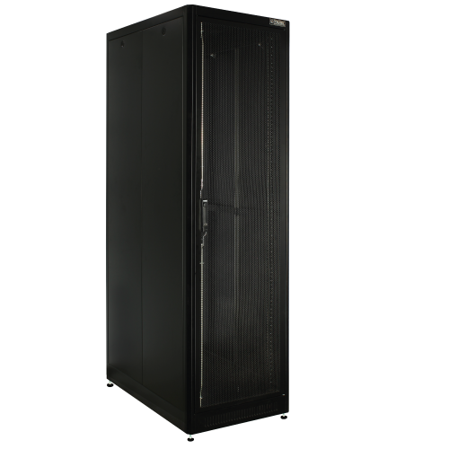 19" Rack - Free Standing with Front Glass Door - Tempered Clear Glass, Rear Steel Door, Dual Side covers - Vertically Split, Top & Bottom Cable Entry Plates with louvers-Middle Entry and Top &  Bottom Blank Plates - 42U